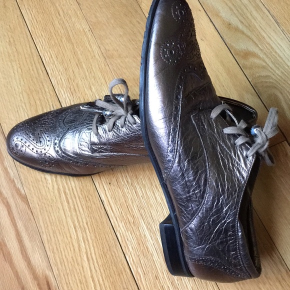 Brighton Eden gold Metallic 10 M Flats WingTip - Picture 2 of 6